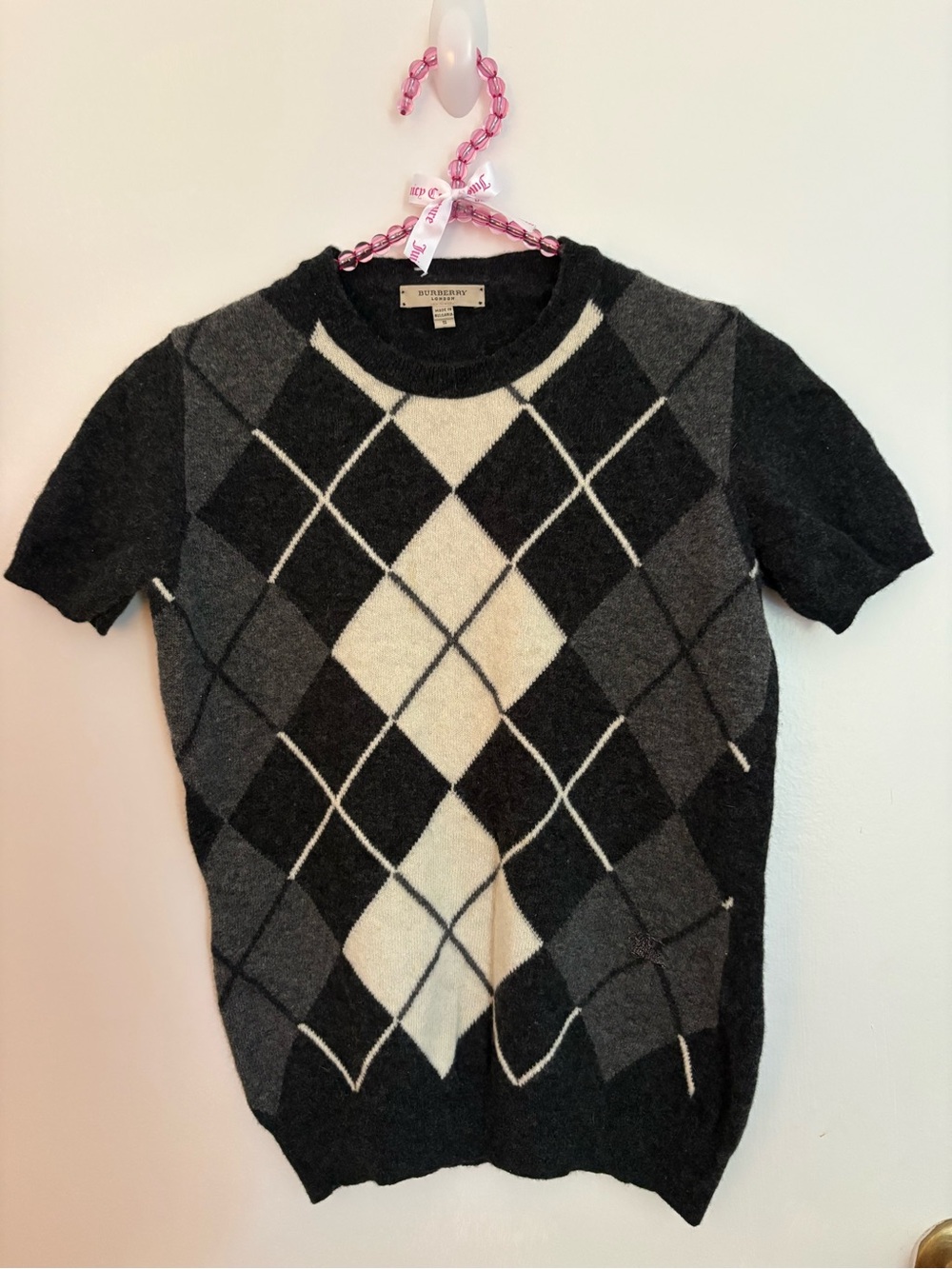 Burberry Black Gray Cream Argyle Crewneck Sweater